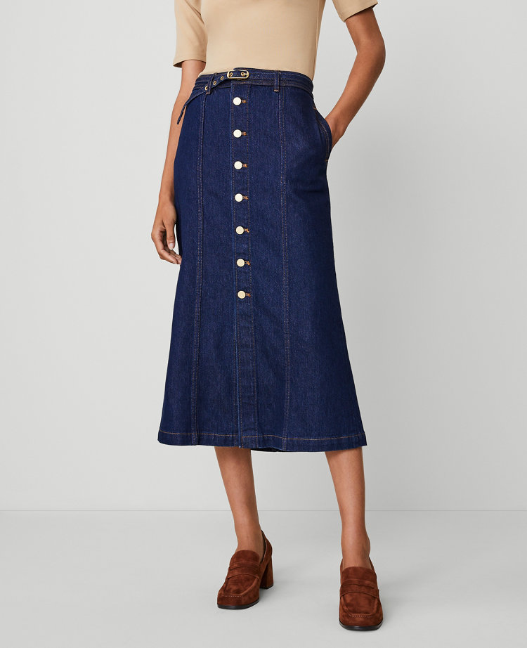 Ann Taylor Denim Boot Skirt Classic Rinse