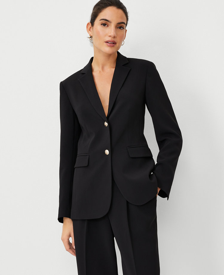 The Long Notched Two Button Blazer in Fluid Crepe
