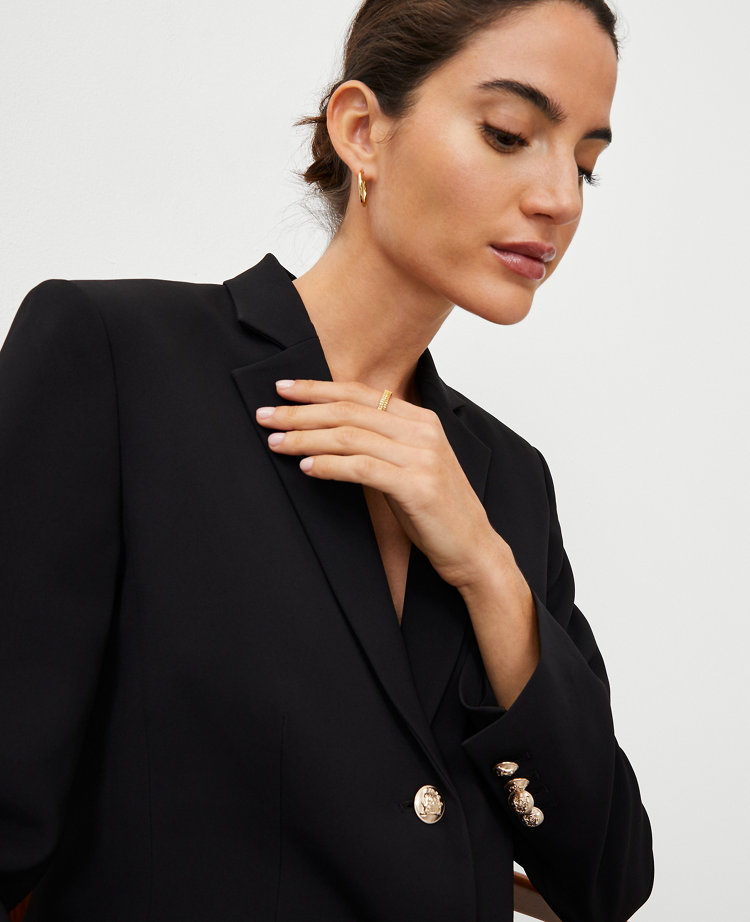 The Long Notched Two Button Blazer in Fluid Crepe