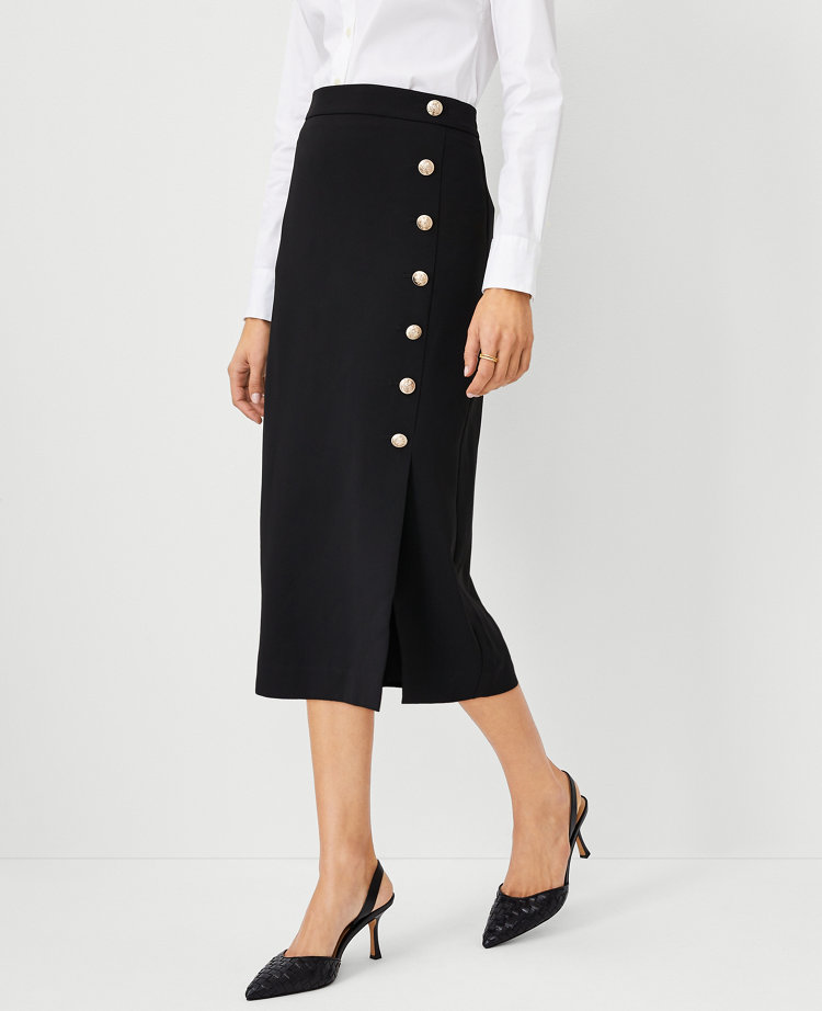 Button Wrap Pencil Skirt in Fluid Crepe