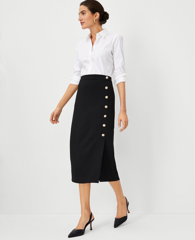 Button Wrap Pencil Skirt in Fluid Crepe