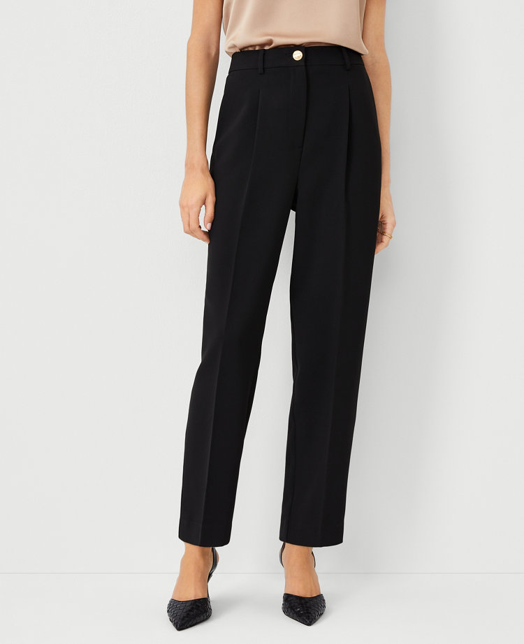 Ann Taylor The High Rise Pleated Taper Pant Fluid Crepe Black Women's