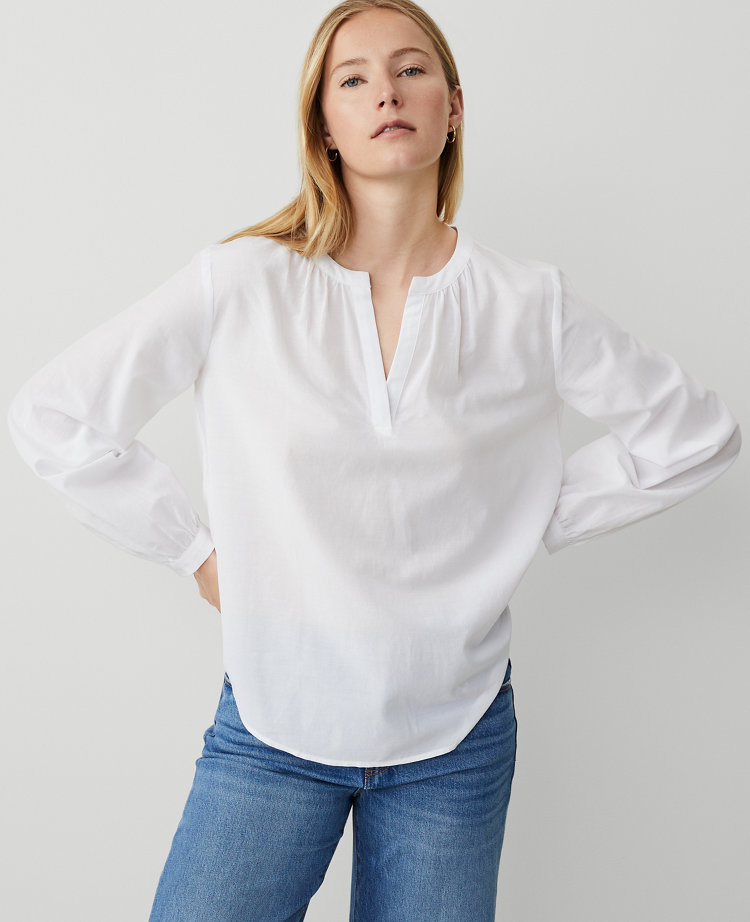 Ann Taylor AT Weekend Cotton Blend Popover Top