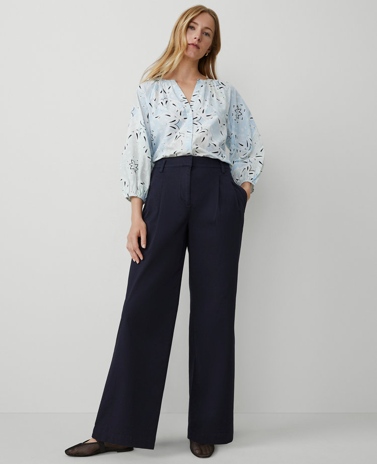 Weekend Collection Topstitched Wide-Leg Pant
