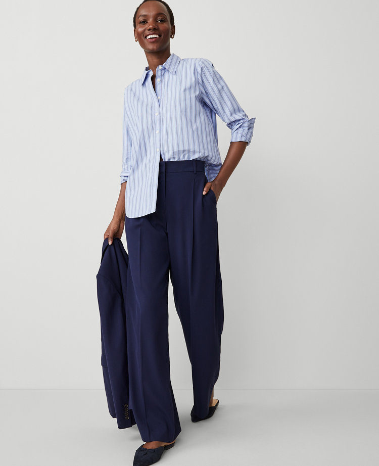 Ann Taylor The High Rise Pleated Wide Leg Pant Textured Drape