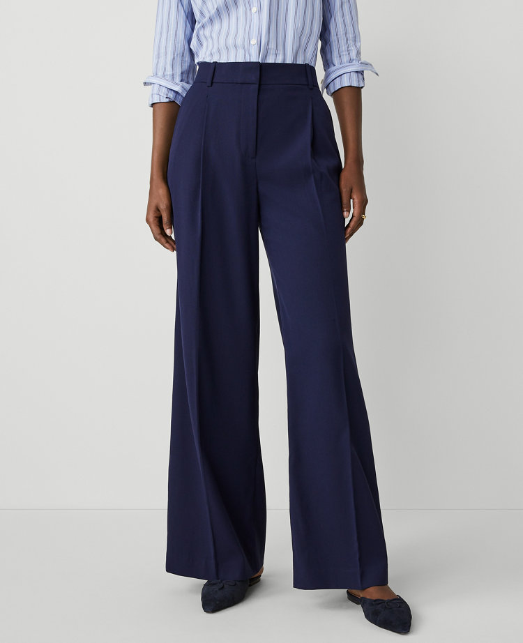 Ann Taylor The High Rise Pleated Wide Leg Pant Textured Drape