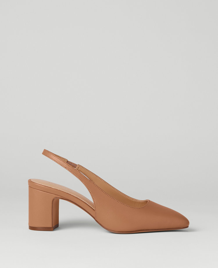 Ann Taylor Leather Block Heel Slingback Pumps Desert Sand Women's