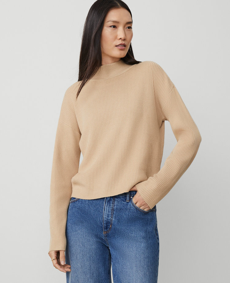 Mock Neck Ribbed Sweater