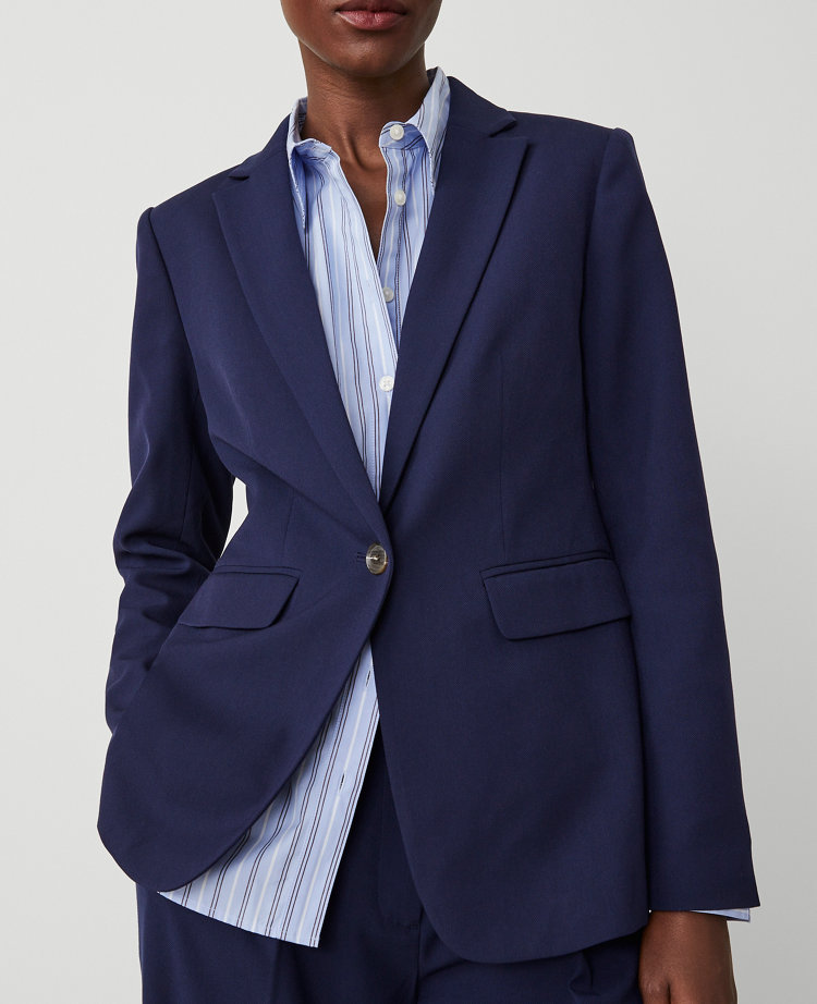 The Long One Button Notched Blazer in Textured Drape