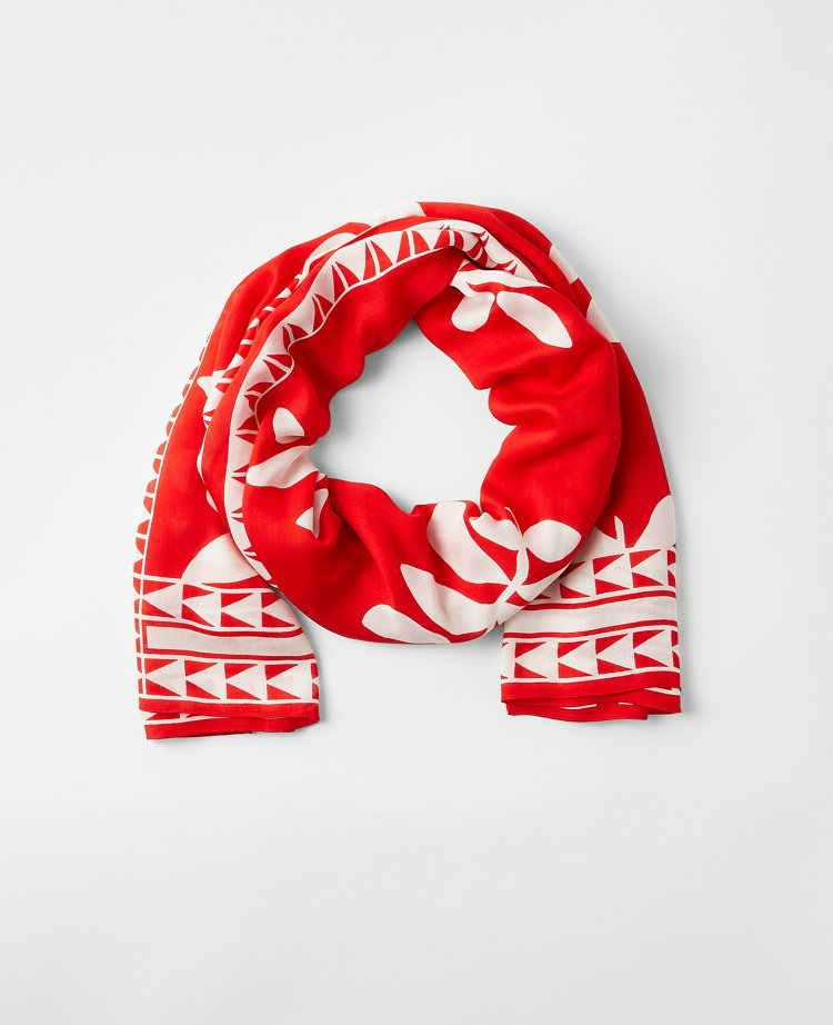 Ann Taylor Leaf Scarf Fiery Red Women's