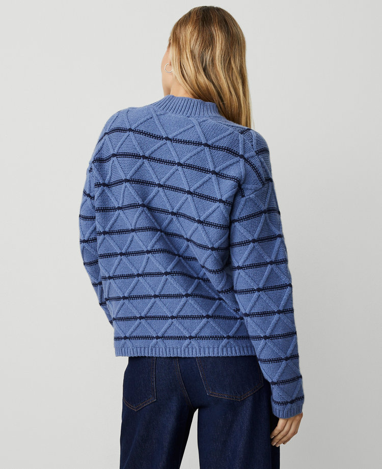 Ann Taylor Weekend Collection Diamond Cable Stripe Sweater In Blue Multi