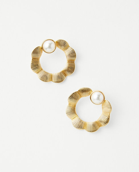 Pearlized Textured Metal Ring Statement Earrings