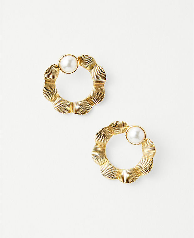 Pearlized Textured Metal Ring Statement Earrings