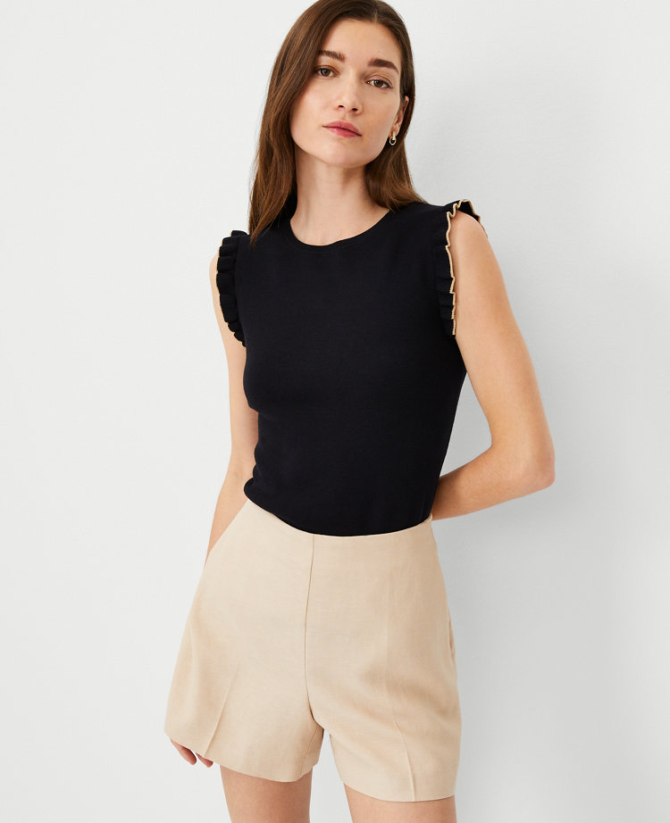 Petite Tipped Ruffle Trim Shell
