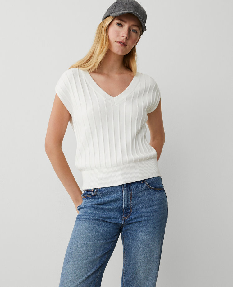 Ann Taylor V-Neck Ribbed Sweater Shell Top Women's