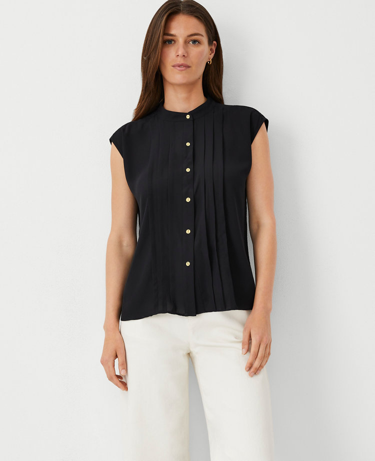 Ann Taylor Shirred Button Top Women's