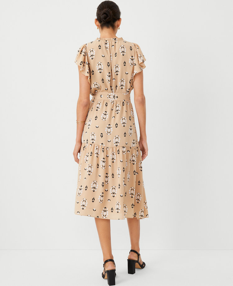 Floral Flutter Sleeve Midi Flare Dress