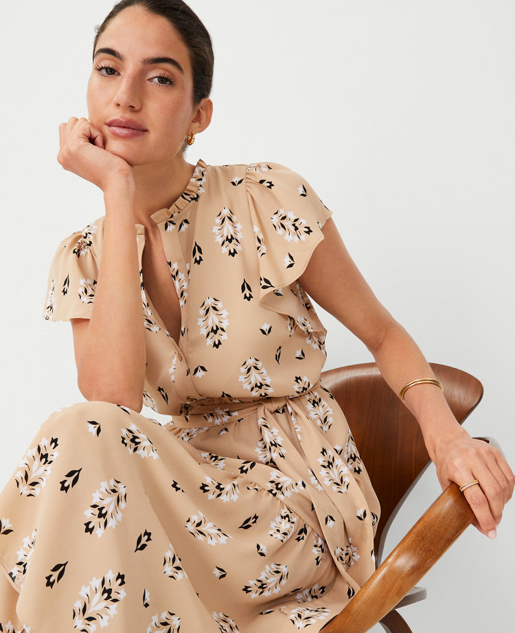 Floral Flutter Sleeve Midi Flare Dress