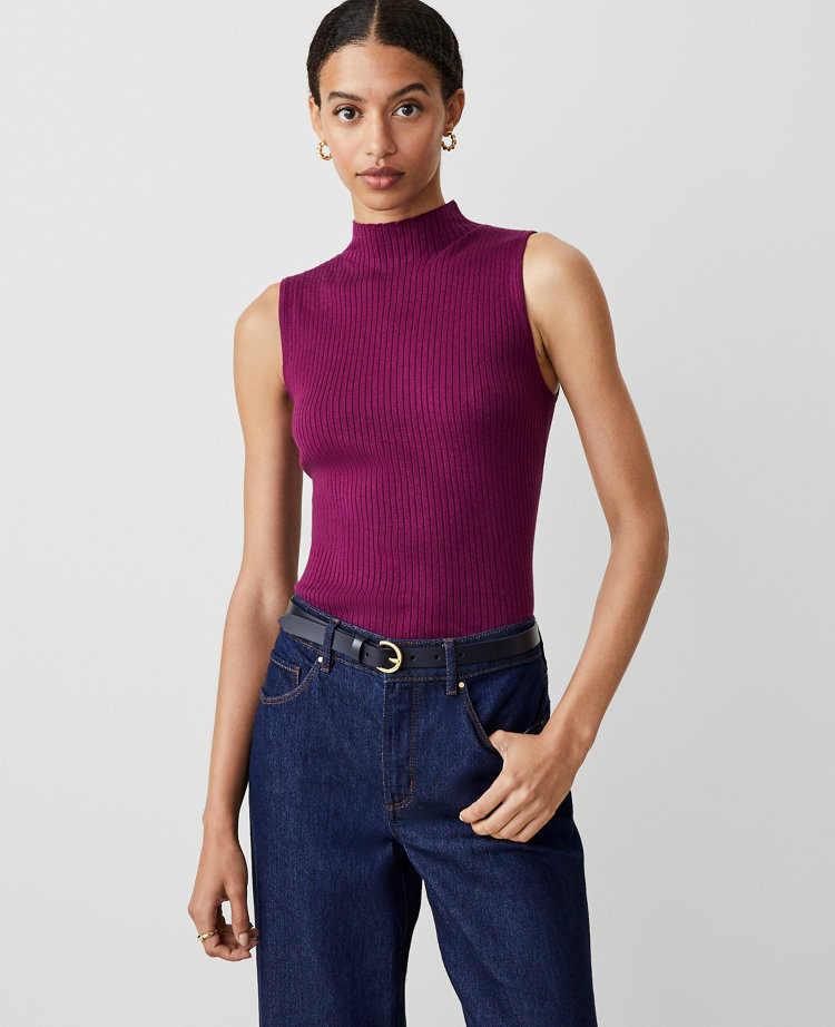 Ribbed Mock Neck Sweater Shell carousel Product Image 1