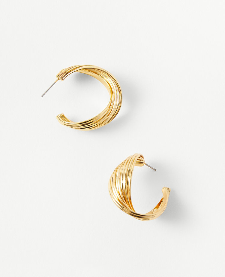 Ann Taylor Metal Textured Twist Hoop Earrings Goldtone Women's