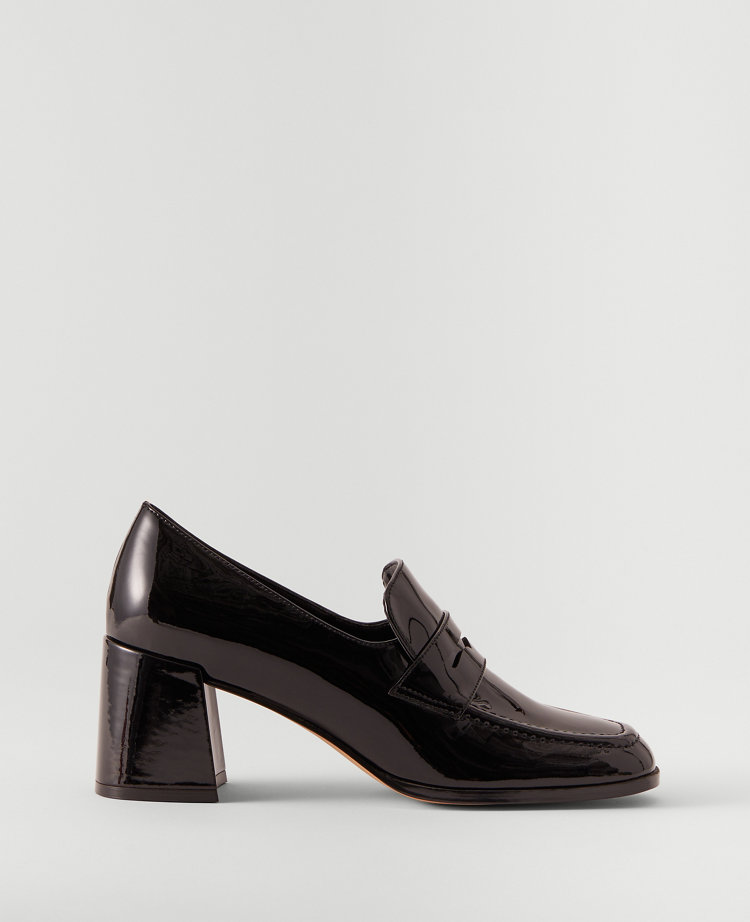 Ann Taylor Patent Leather Block Heel Loafer Pumps