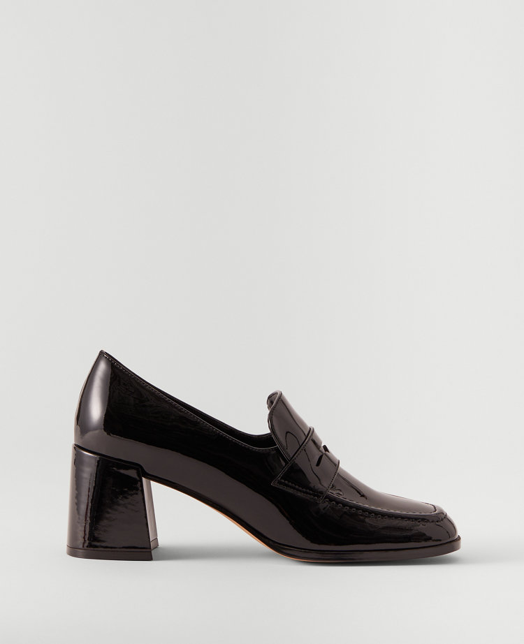 Patent Leather Block Heel Loafer Pumps