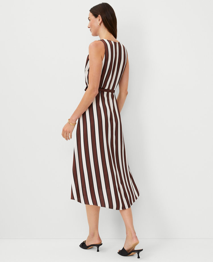 Ann Taylor Petite Striped Flare Midi Dress Brown Stone Women's