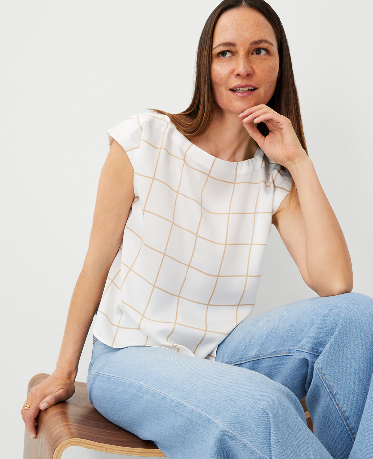 Petite Windowpane Boatneck Tee