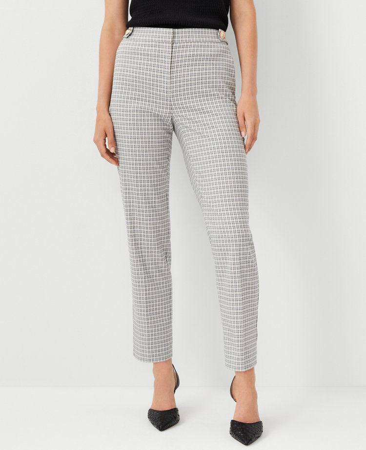 Ann Taylor The Petite Button Tab Eva Ankle Pant Plaid Neutral Multi Women's