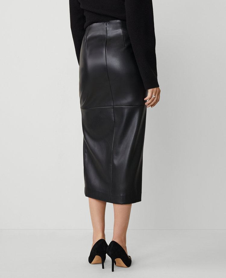 Faux Leather Slit Midi Pencil Skirt