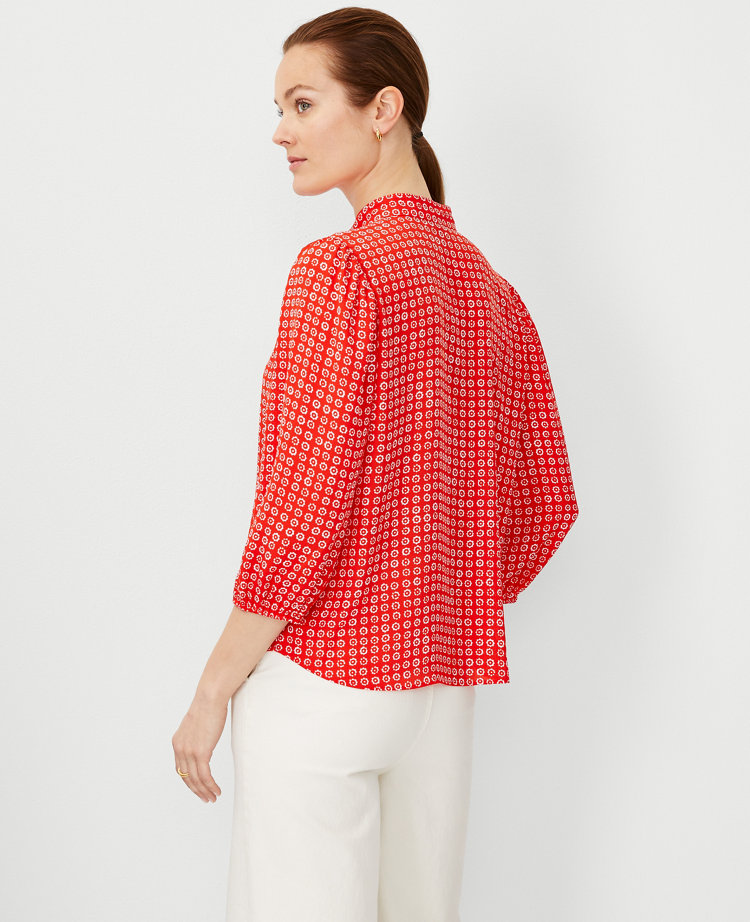 Ann Taylor Geo Button Down Shirt Fiery Red Women's