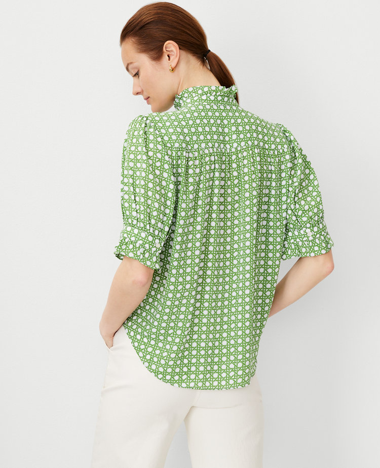 Petite Geo Ruffle Button Top