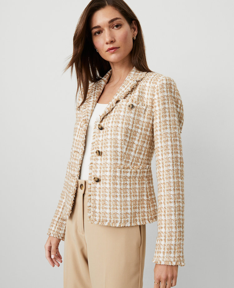 Ann Taylor Fitted Tweed Jacket Camel Combo Women's