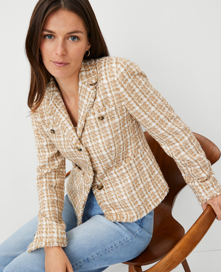 Ann Taylor Fitted Tweed Jacket Camel Combo Women's