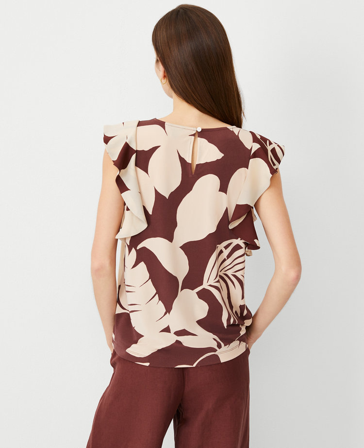 Ruffle Sleeve Ribbed Solid Top main image 0