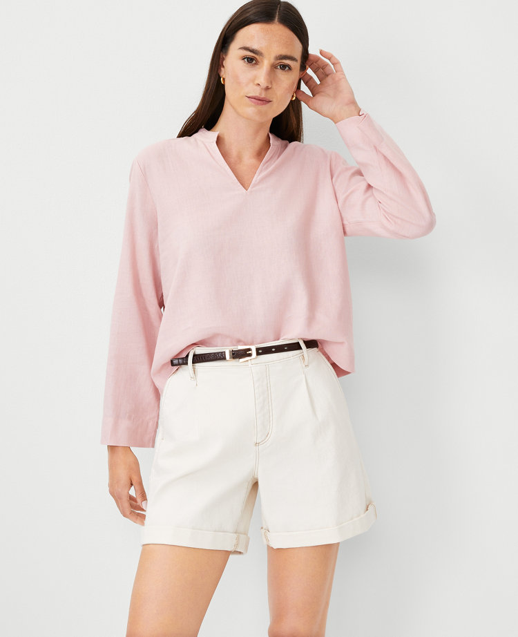 Petite Linen Blend V-Neck Popover