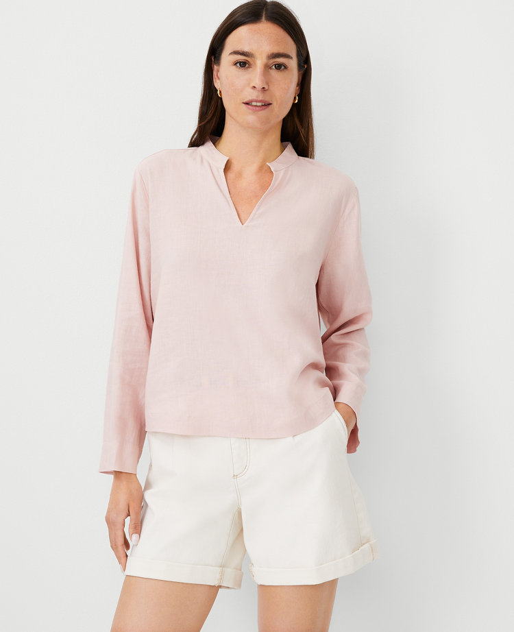 Petite Linen Blend V-Neck Popover