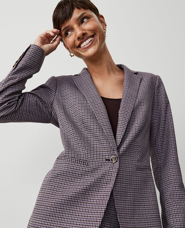 Ann Taylor The Hutton Blazer Houndstooth Burgundy Multi Women's