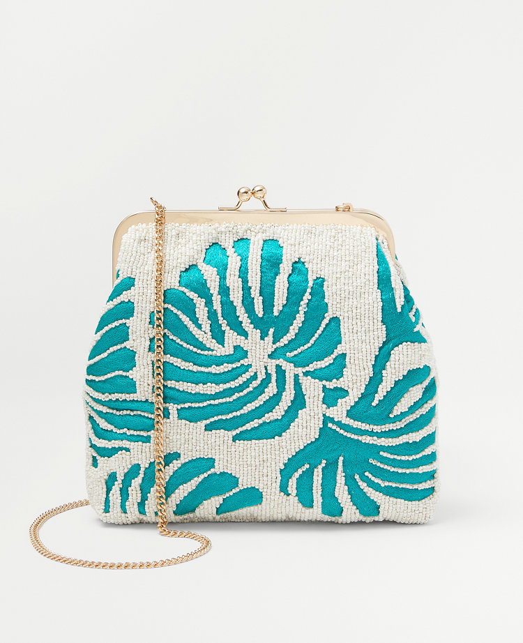 Ann Taylor Studio Collection Tropical Beaded Clutch Handbag Chameleon Teal Women's