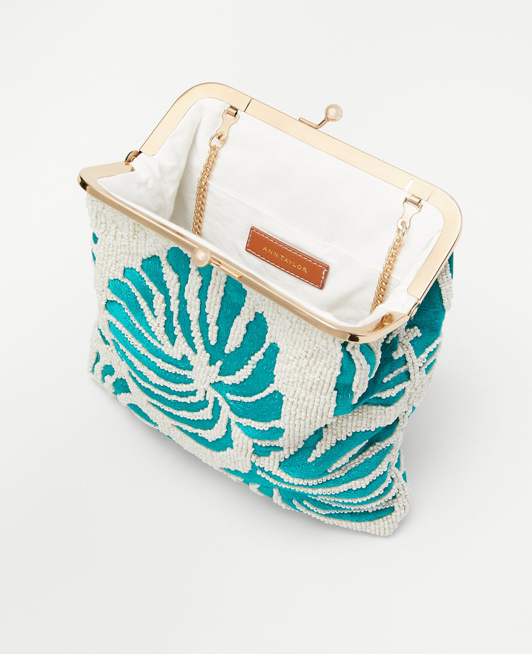 Ann Taylor Studio Collection Tropical Beaded Clutch Handbag Chameleon Teal Women's