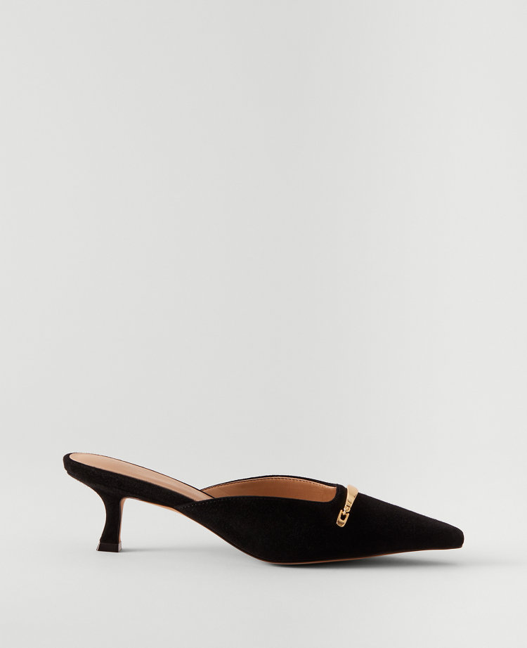 Ann Taylor Chain Suede Mule Pumps Black Women's