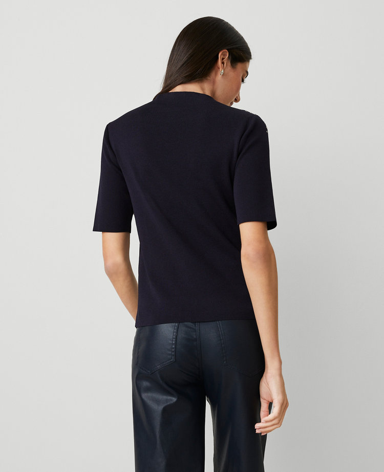 Embellished Mock Neck Sweater Tee