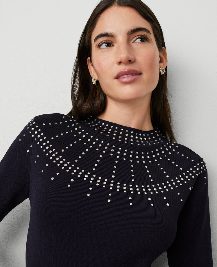 Embellished Mock Neck Sweater Tee