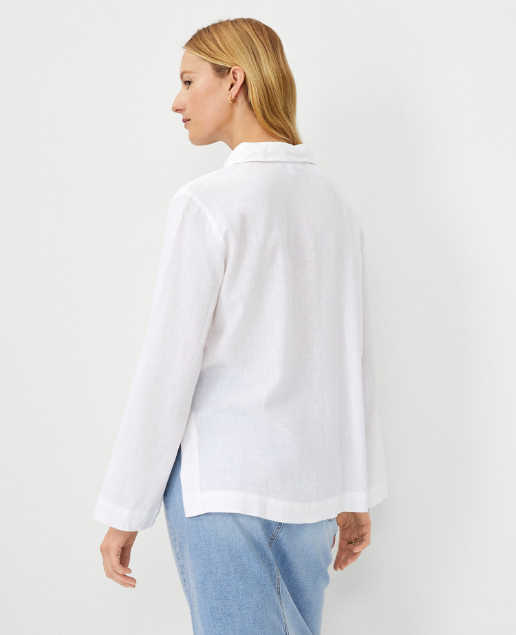 Ann Taylor Petite AT Weekend Linen Blend Tunic Shirt White Women's