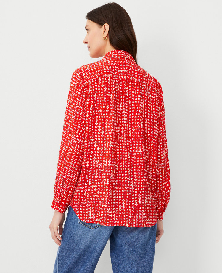 Ann Taylor Tall Geo Camp Shirt Fiery Red Women's