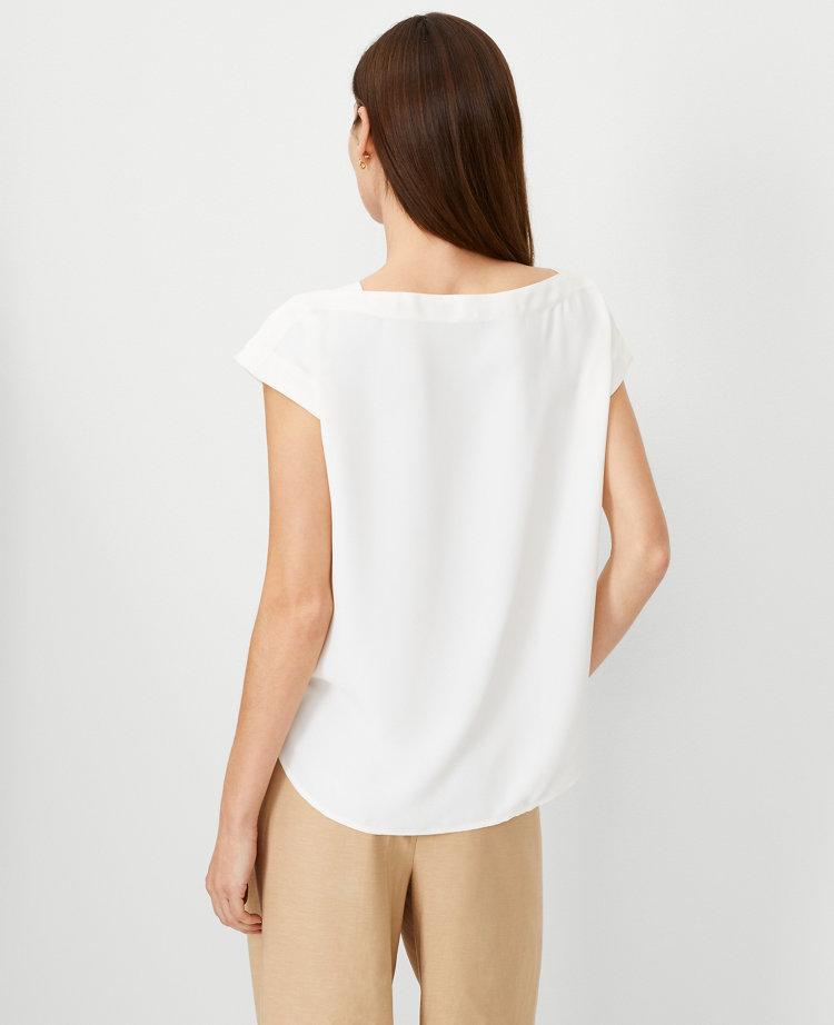 Ann Taylor Petite Boatneck Shirttail Top Winter White Women's