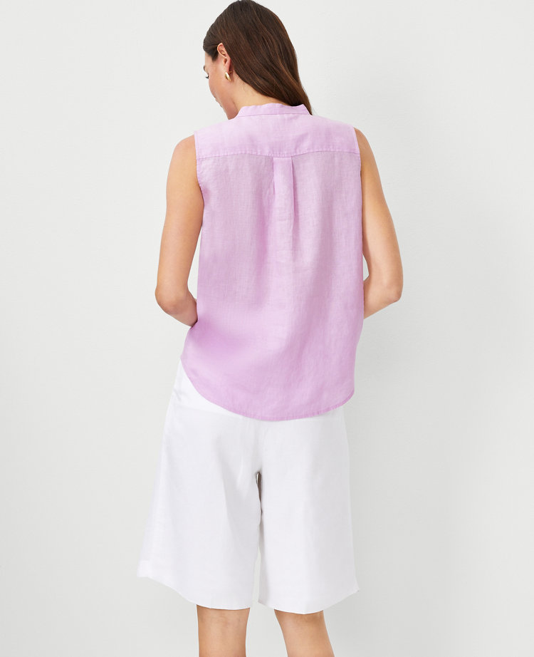 Petite Linen Split Neck Sleeveless Popover - image 2