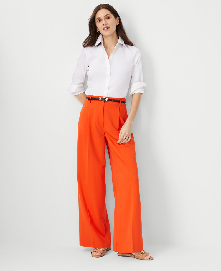 Ann Taylor The Petite Single Pleated Wide Leg Pant In Flame Azalea