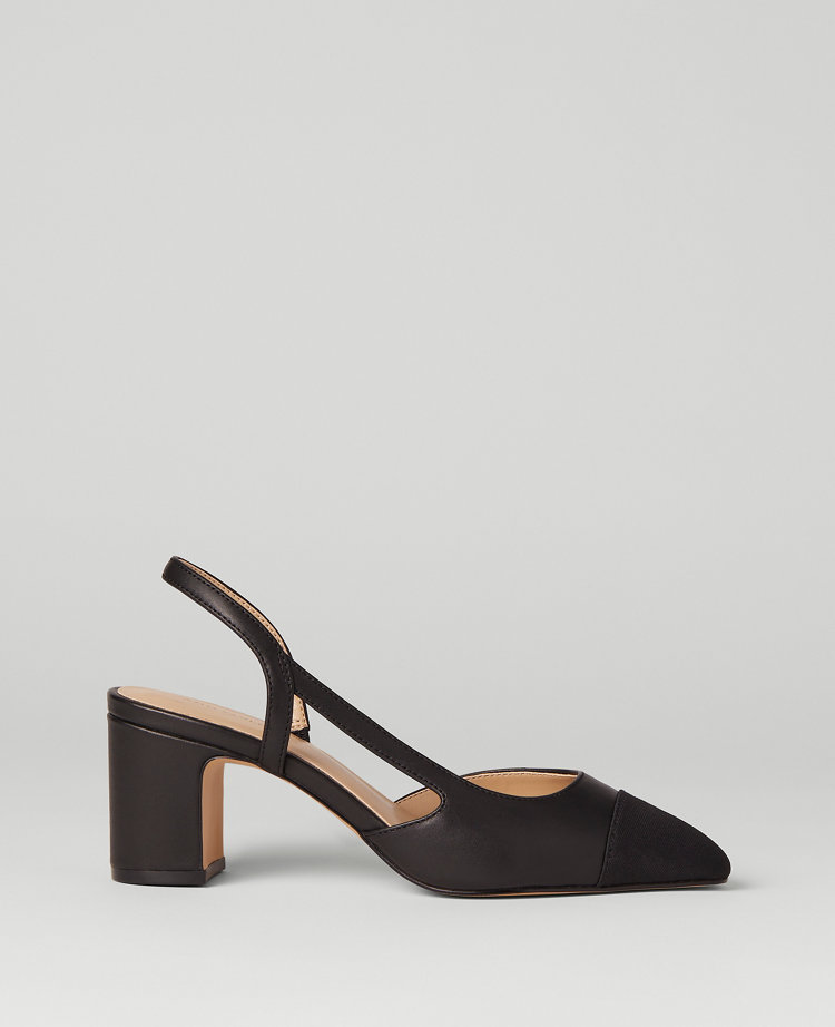 Ann Taylor Leather Cap Toe Block Heel Slingback Pumps