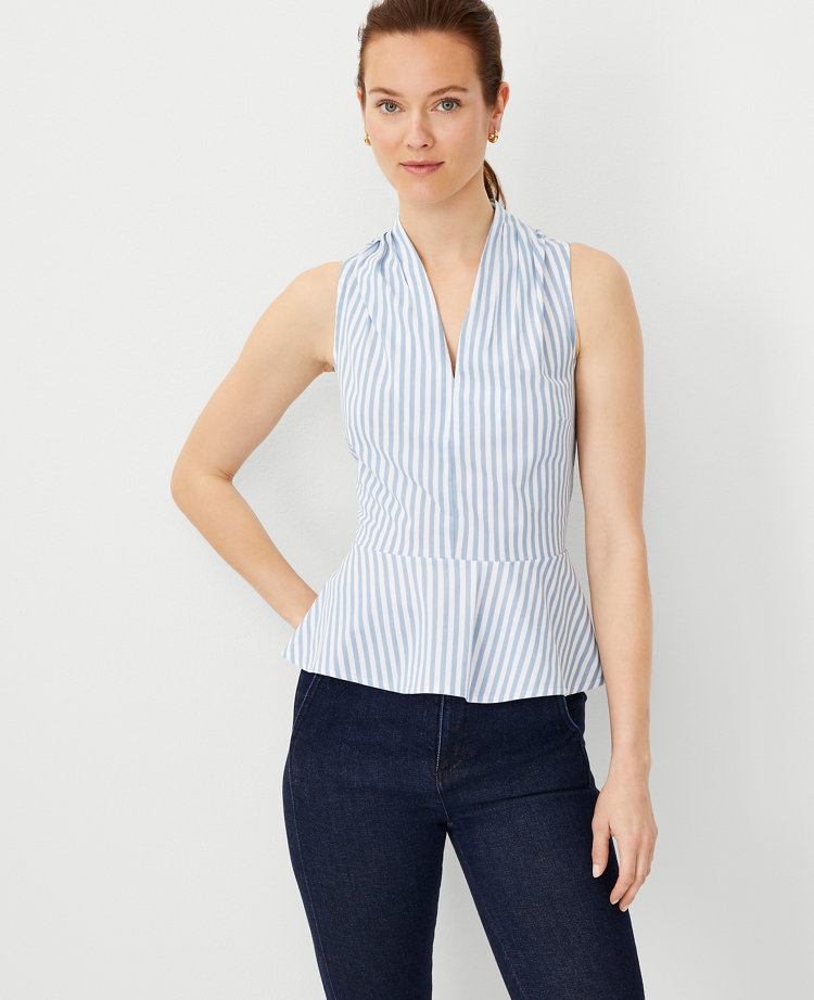 Petite Striped Peplum Halter Top